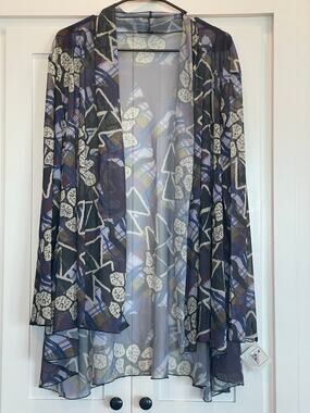 Kozan NWT Cottage Mulino  Wrap or Kimono duster , sheer purple geo and floral 3X
